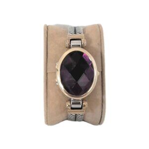 Waltham Ladies Purple Jeweled Hinge Cover Hidden Watch Gold & Silver Cuff Band